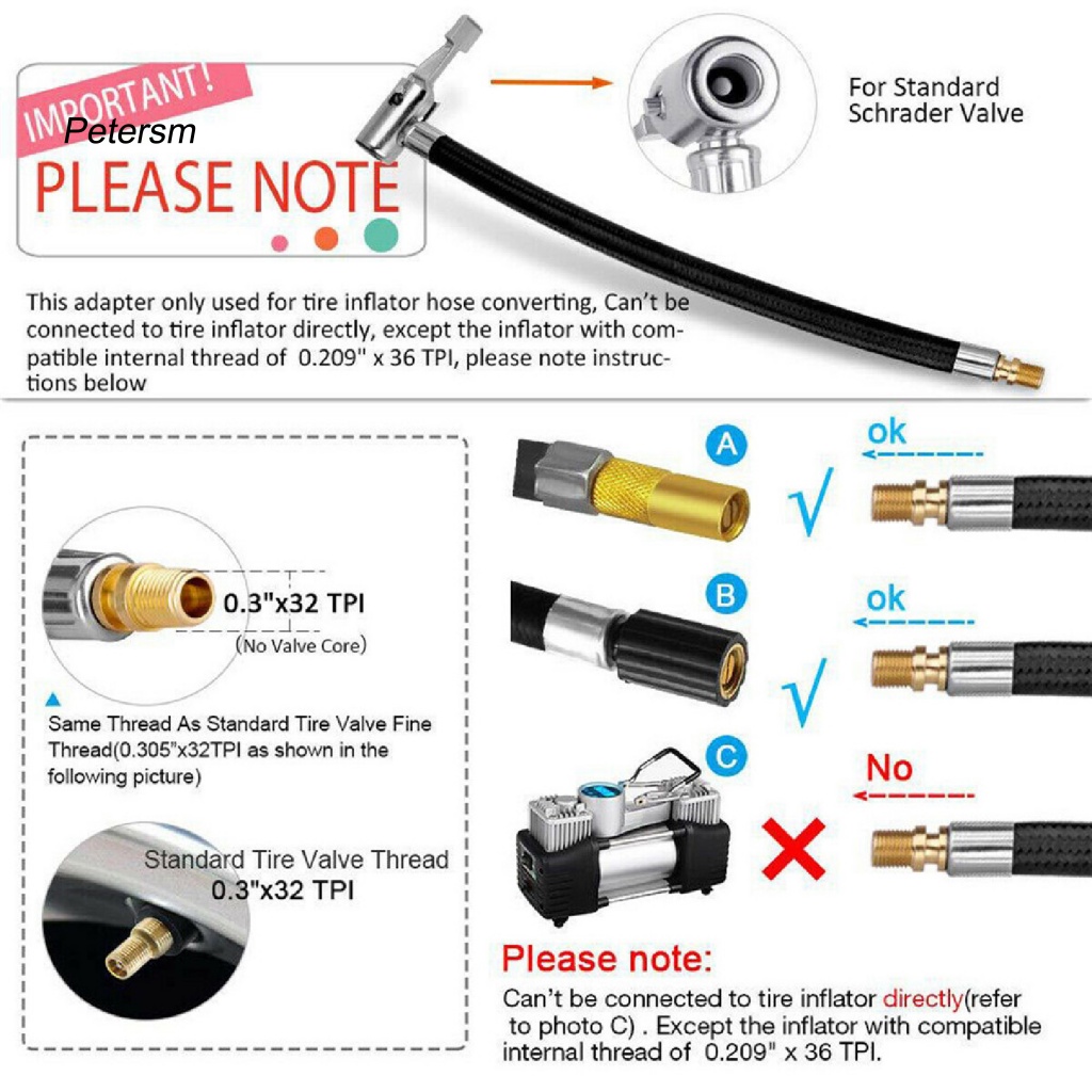 Pp Selang Inflator Dapat Ditekuk Untuk Perahu Mobil Angin Ban Chuck Inflator Pump Hose Tahan Panas