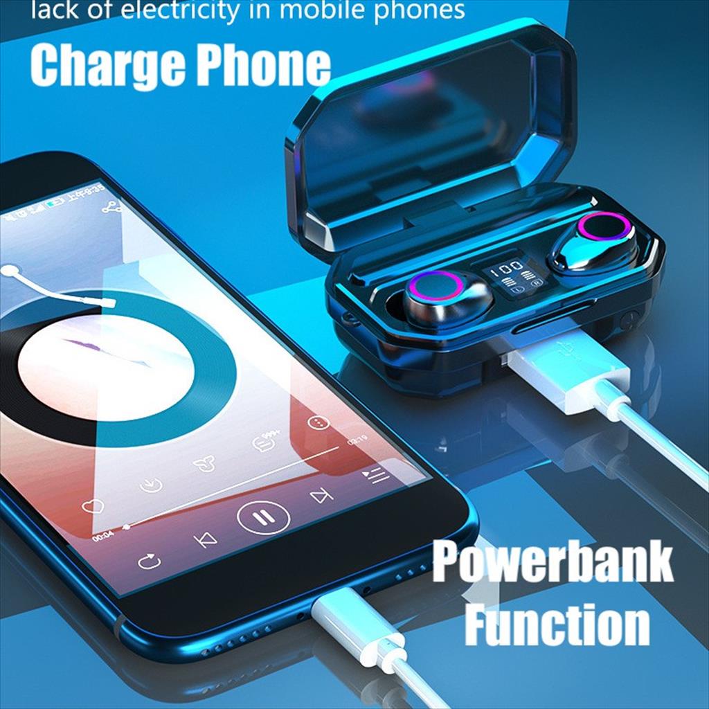 M12 Headset Bluetooth TWS Full Bass 3500mah Power Bank Dengan Senter