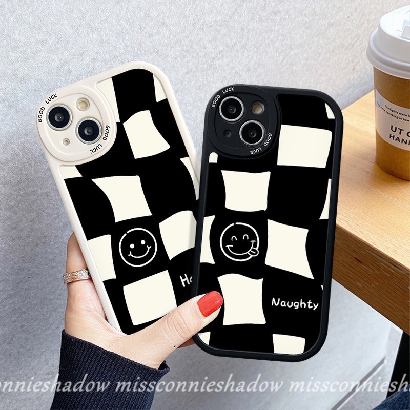 Casing Pasangan Case Infinix Smart5 6 Note8 Hot 9 11 10 Play 10s 11s 10T Hot 10 Lite Simple Fashion Hitam Putih Checkerboard Senyum Lucu Shockproof Lembut Tpu Penutup Belakang