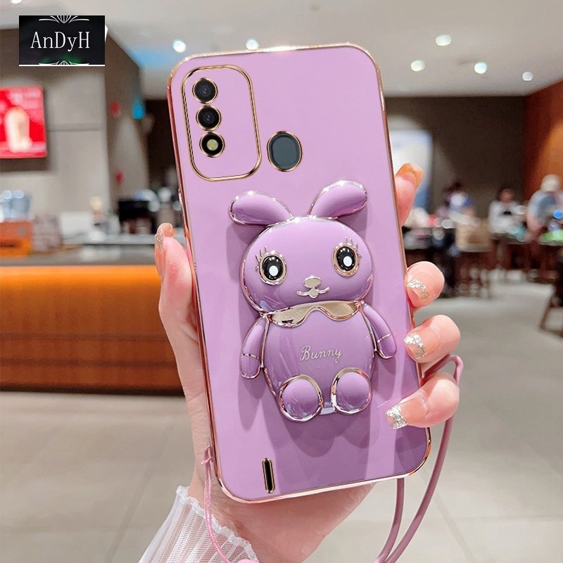 Andyh Case Ponsel Untuk Infinix Itel P37 Lucu Kartun Kelinci Kecil Tepi Lurus Shell Lembut Mengirim lanyard Silikon