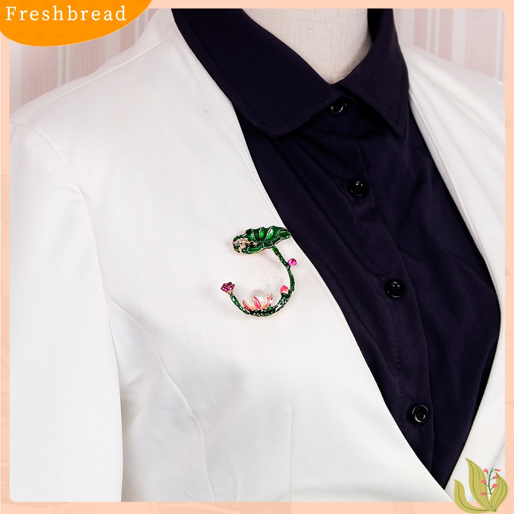 &lt; Freshbread &gt; Wanita Retro Mutiara Imitasi Daun Teratai Bros Pin Lencana Mantel Gaun Dekorasi Perhiasan