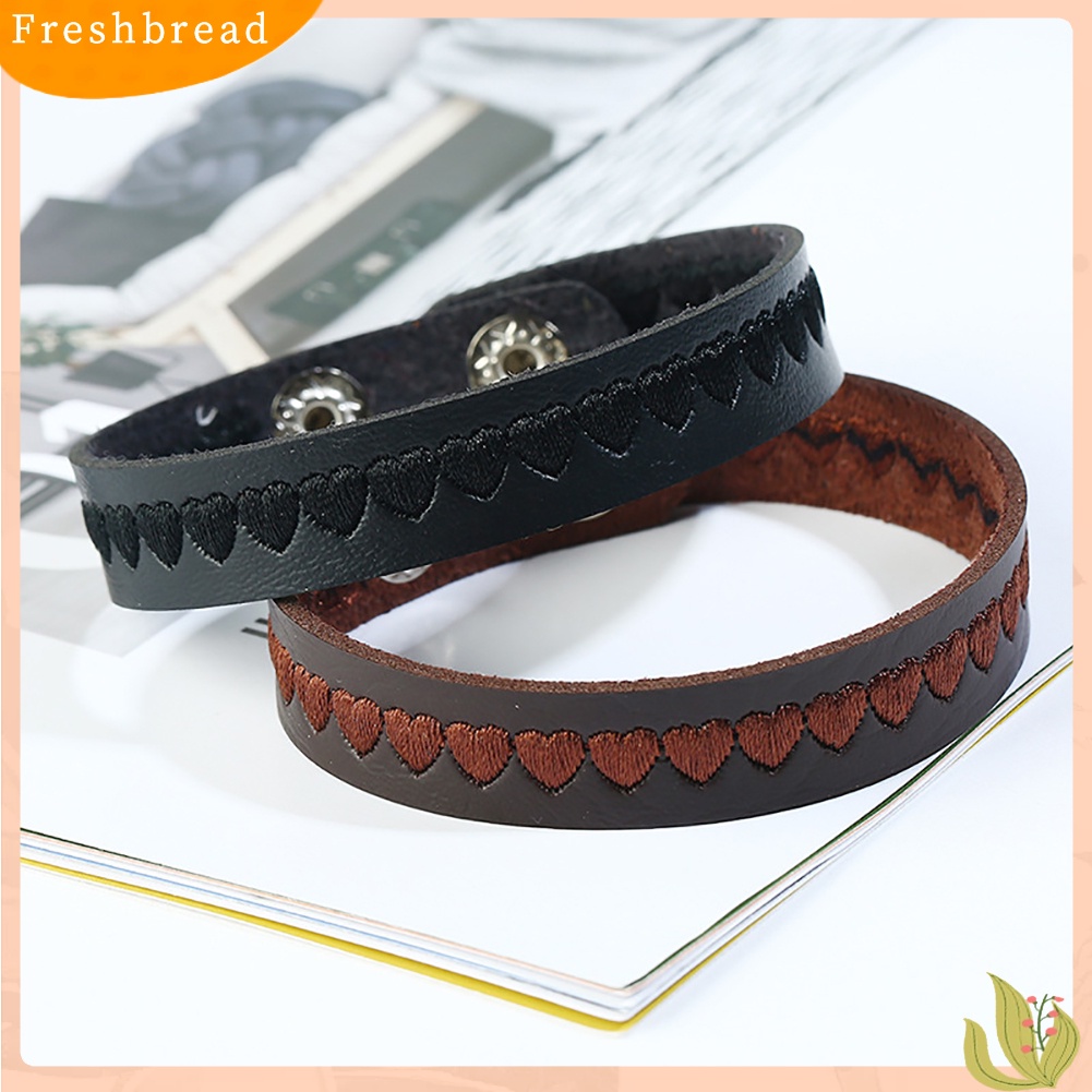 &lt; Freshbread &gt; Bordir Hati Faux Kulit Tombol Snap Unisex Pasangan Gelang Bangle Perhiasan