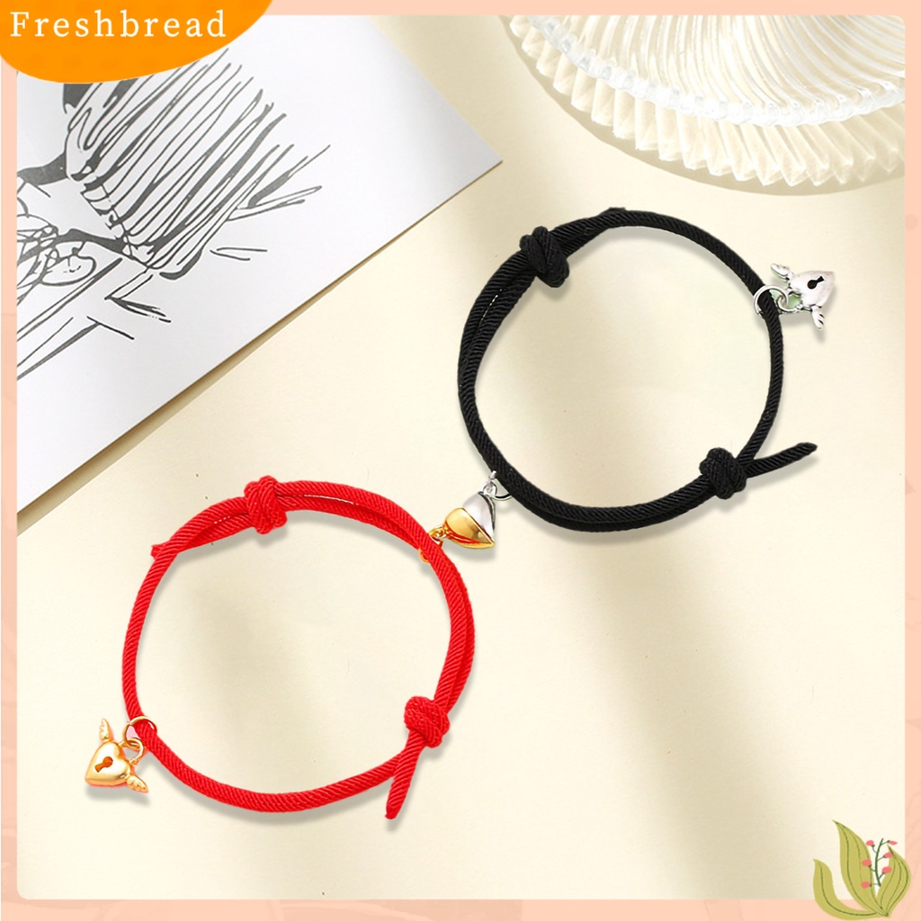 &lt; Freshbread &gt; 1pasang ic Gelang Nilon Tali Tangan Buatan Tangan Adjustable Electroplating Liontin Tidak Luntur Hias Pecinta Menarik Atraksi Hati Gelang Perhiasan Aksesori