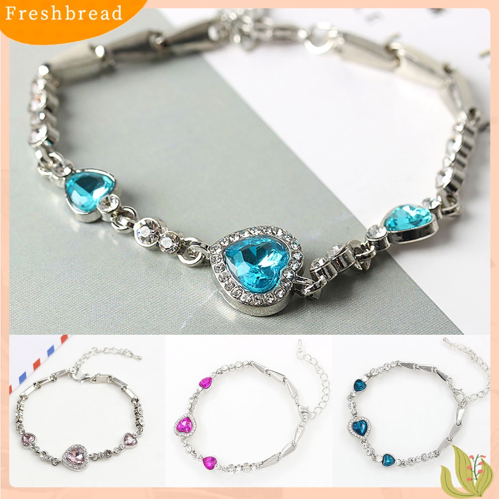 &lt; Freshbread &gt; Wanita Bentuk Hati Biru Berlian Imitasi Alloy Adjustable Gelang Rantai Elegan Untuk Pesta