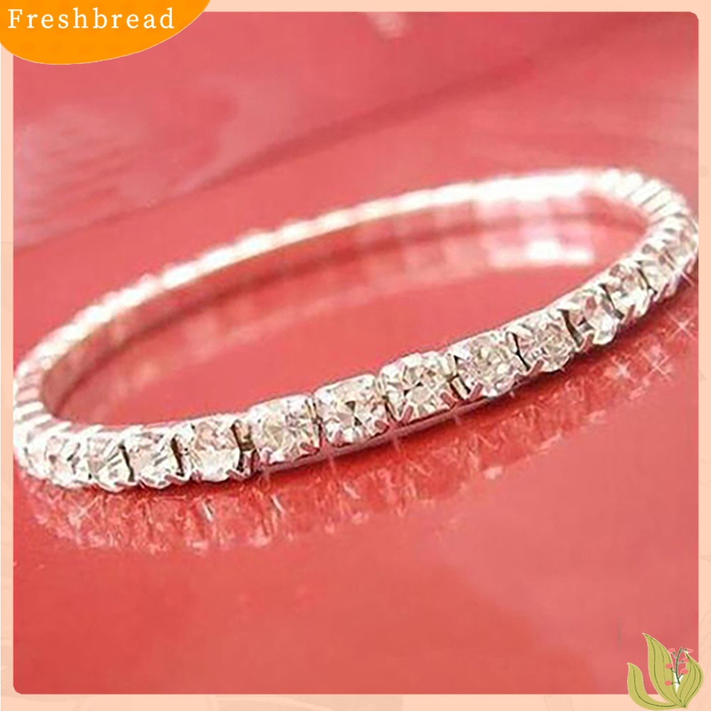 &lt; Freshbread &gt; Wanita Perak Berlapis Kristal Imitasi Berlian Imitasi Bangle Pesta Perhiasan Hadiah Manset Gelang