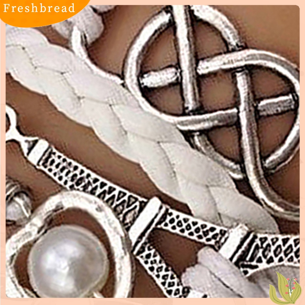 &lt; Freshbread &gt; Wanita Chic Dikepang Multilayer Cinta Hati Menara Eiffel Gelang Kulit Imitasi