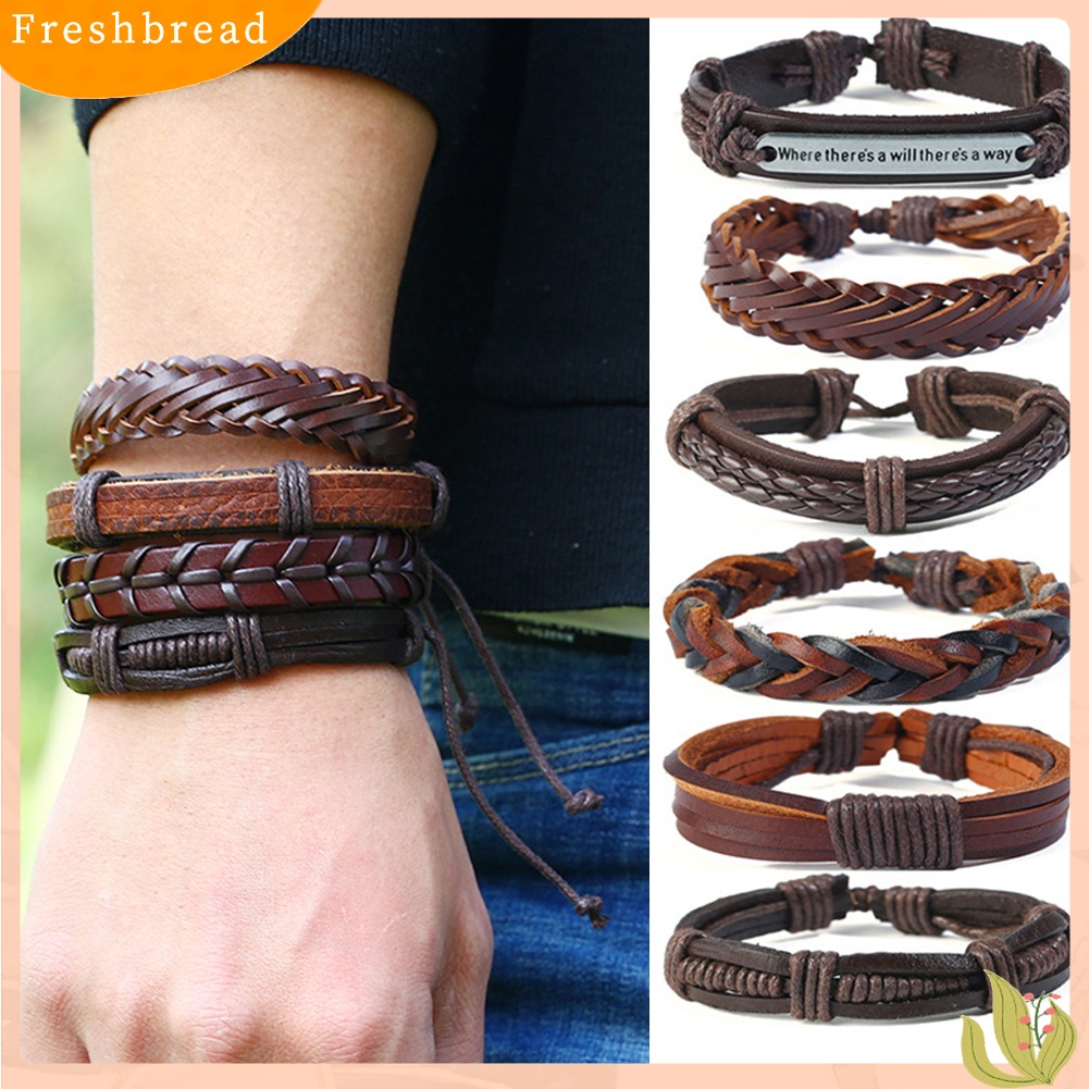 &lt; Freshbread &gt; 12Pcs/Set Vintage Pria Kulit Imitasi Multi-Layer Braided Gelang Perhiasan Hadiah