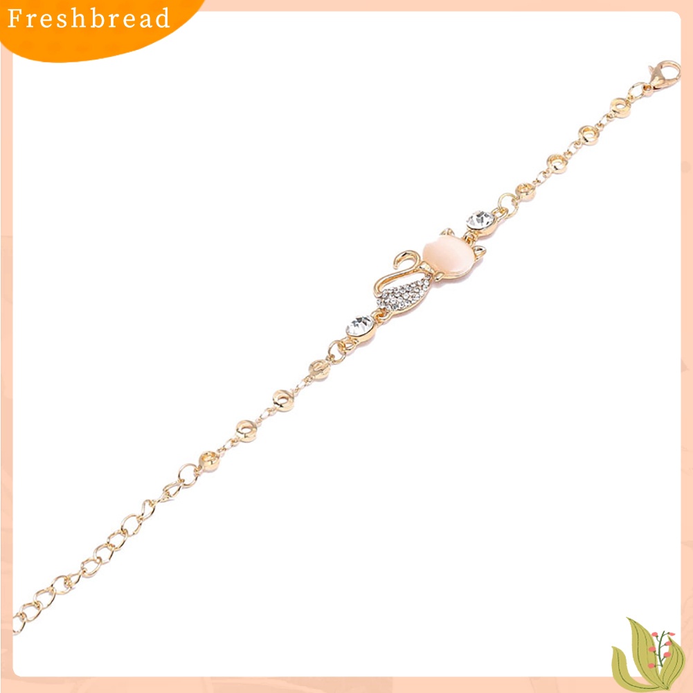 &lt; Freshbread &gt; Wanita Fashion Paduan Berlian Imitasi Kucing Rantai Pesona Gelang Bangle Perhiasan Hadiah