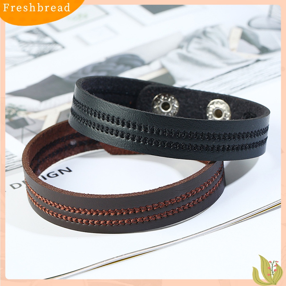 &lt; Freshbread &gt; Vintage Pria Wanita Bordir Faux Kulit Gelang Pergelangan Tangan Bangle Perhiasan Hadiah