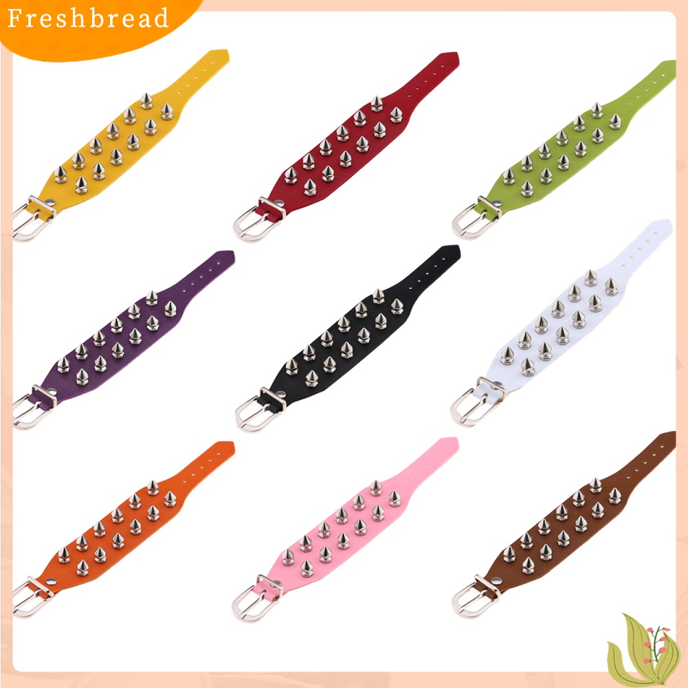 &lt; Freshbread &gt; Fashion Faux Kulit Paku Keling Gesper Lebar Adjustable Gelang Pergelangan Tangan Dekorasi