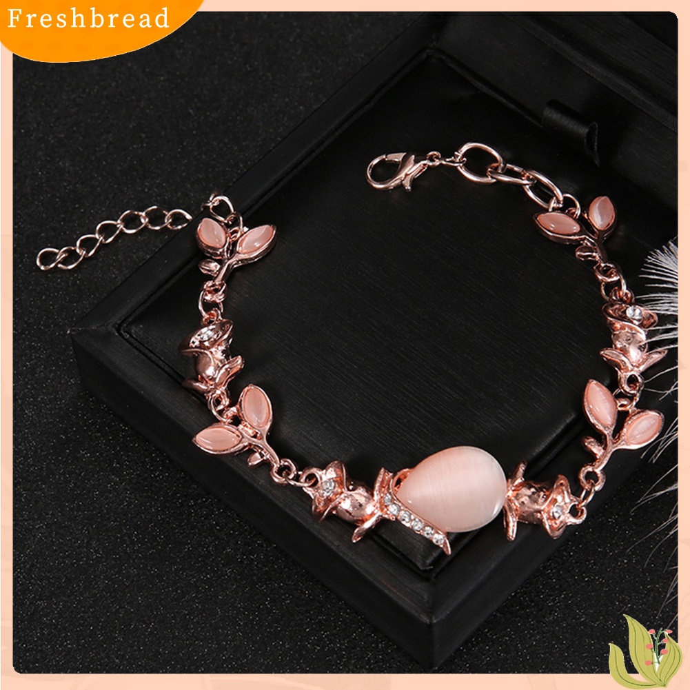 &lt; Freshbread &gt; Fashion Buatan Opal Hias Daun Gelang Wanita Pesta Bangle Perhiasan Hadiah