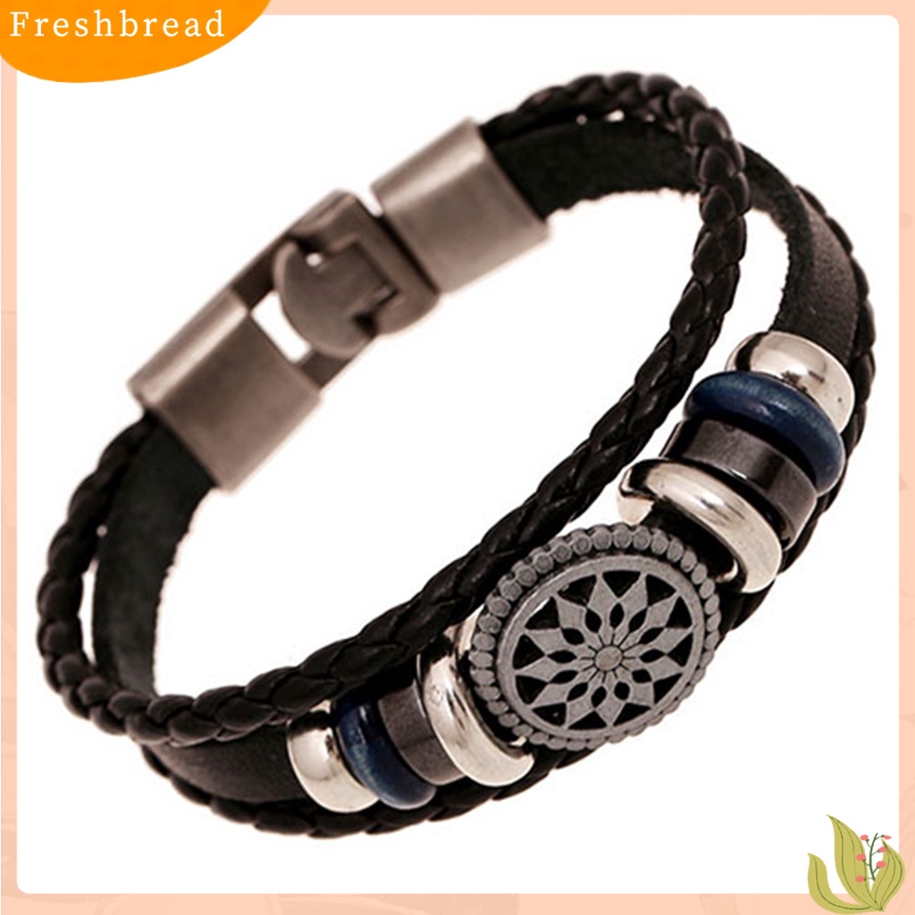 &lt; Freshbread &gt; Gelang Kepang Bunga Hollow Kulit Imitasi Multilayer Unisex Untuk Club Pesta