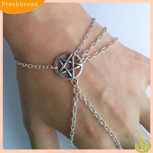 < Freshbread > Wanita Fahsion Wiccan Budak Pentagram Pentacle Dihiasi Rantai Gelang Perhiasan