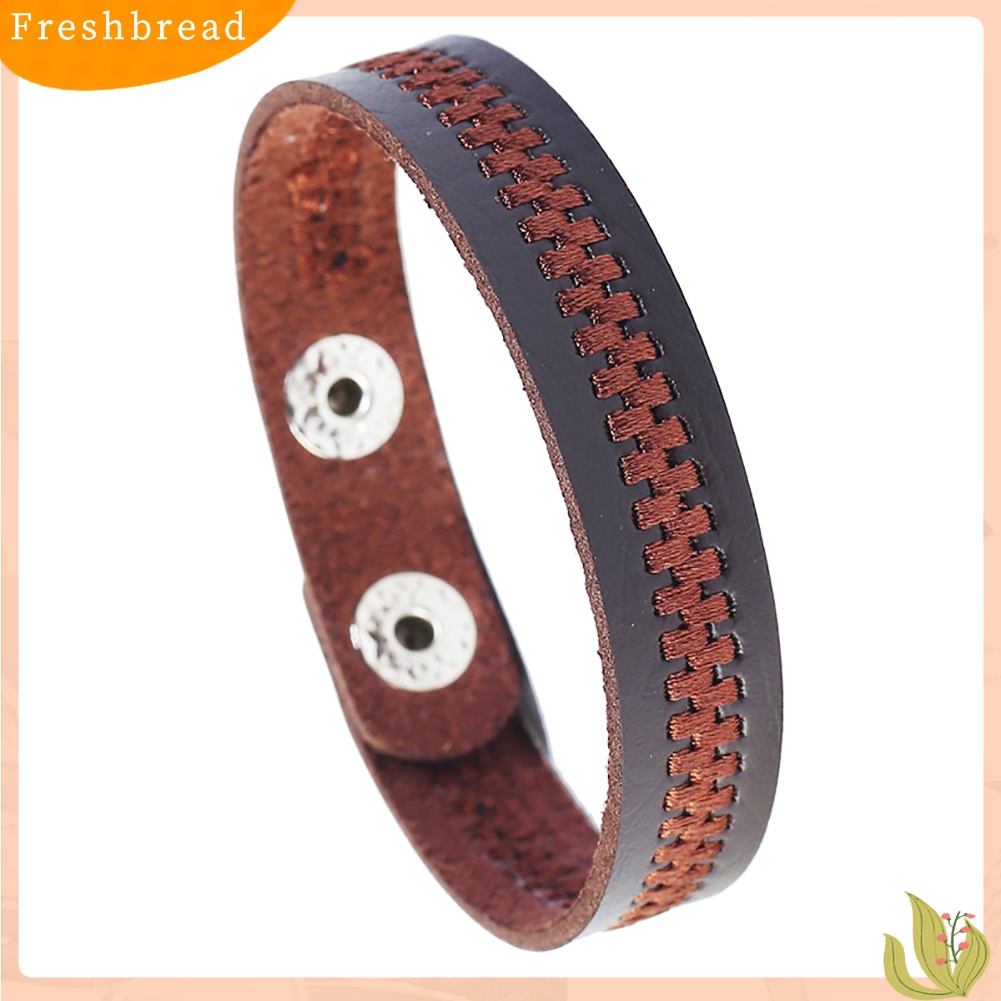 &lt; Freshbread &gt; Bordir Sederhana Ritsleting Kulit Imitasi Unisex Pasangan Gelang Bangle Perhiasan Hadiah