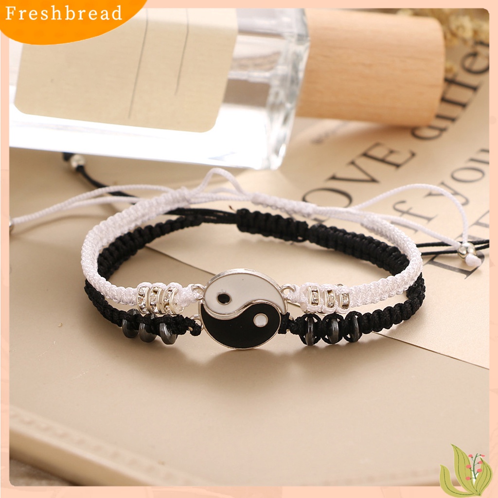 &lt; Freshbread &gt; 2Pcs Gelang Couple 2jodoh Yin Yang Tangan Rajutan Pria Wanita Berlian Imitasi Mengkilap Gelang Yang Dapat Disesuaikan Untuk Hari Kasih Sayang