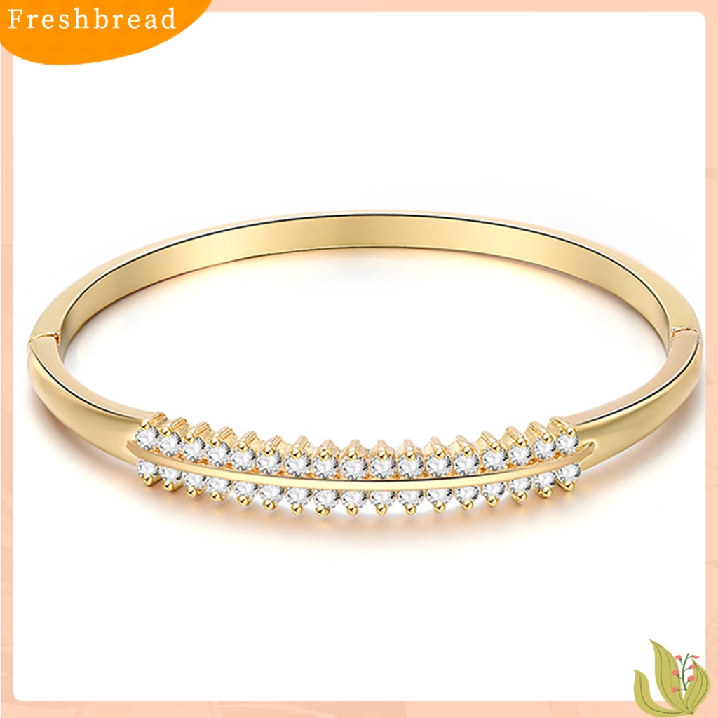 &lt; Freshbread &gt; Wanita Fashion Bulat Lingkaran 2baris Berlian Imitasi Bertatahkan Bangle Perhiasan Hadiah Ulang Tahun