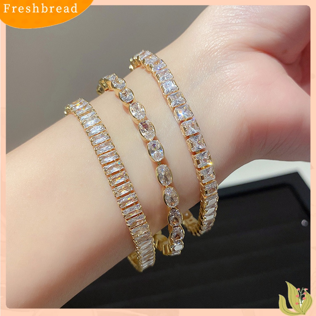 &lt; Freshbread &gt; Gelang Wanita Geometris Cubic Zirconia Aksesori Ringan Berkilau Gelang Untuk Pernikahan