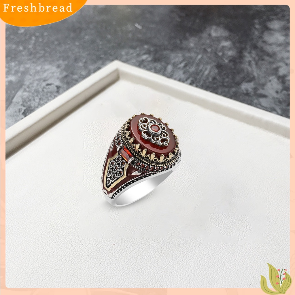 &lt; Freshbread &gt; Cincin Jari Aksesori Indah Batu Merah Retro Dua Warna Cincin Pria Perjamuan Perhiasan Hadiah Hadiah Hari Valentine