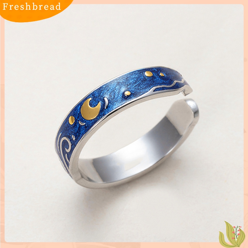 &lt; Freshbread &gt; Elegan Pria Wanita Enamel Bulan Pembukaan Jari Cincin Adjustable Pesta Perhiasan Hadiah