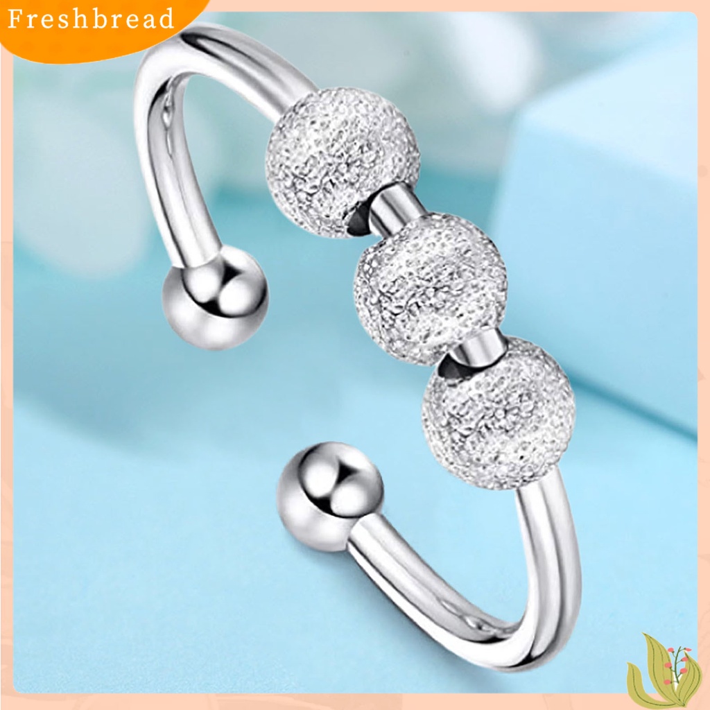 &lt; Freshbread &gt; Cincin Unisex Adjustable Frosted Anti Tarnish Rotatable Beads Spinner Band Ring Perhiasan Untuk Hadiah