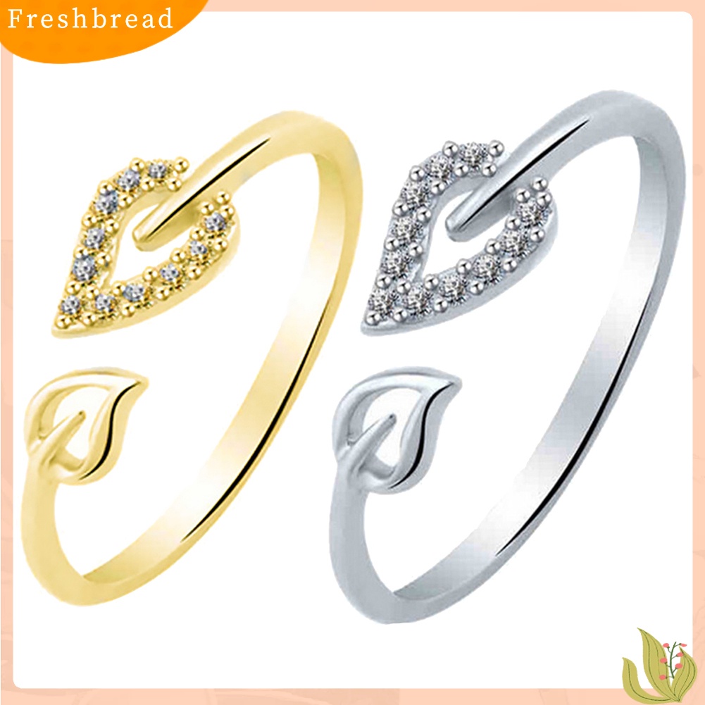 &lt; Freshbread &gt; Unik Dapat Disesuaikan Berongga Hati Daun Berlian Imitasi Pembukaan Jari Cincin Wanita Perhiasan