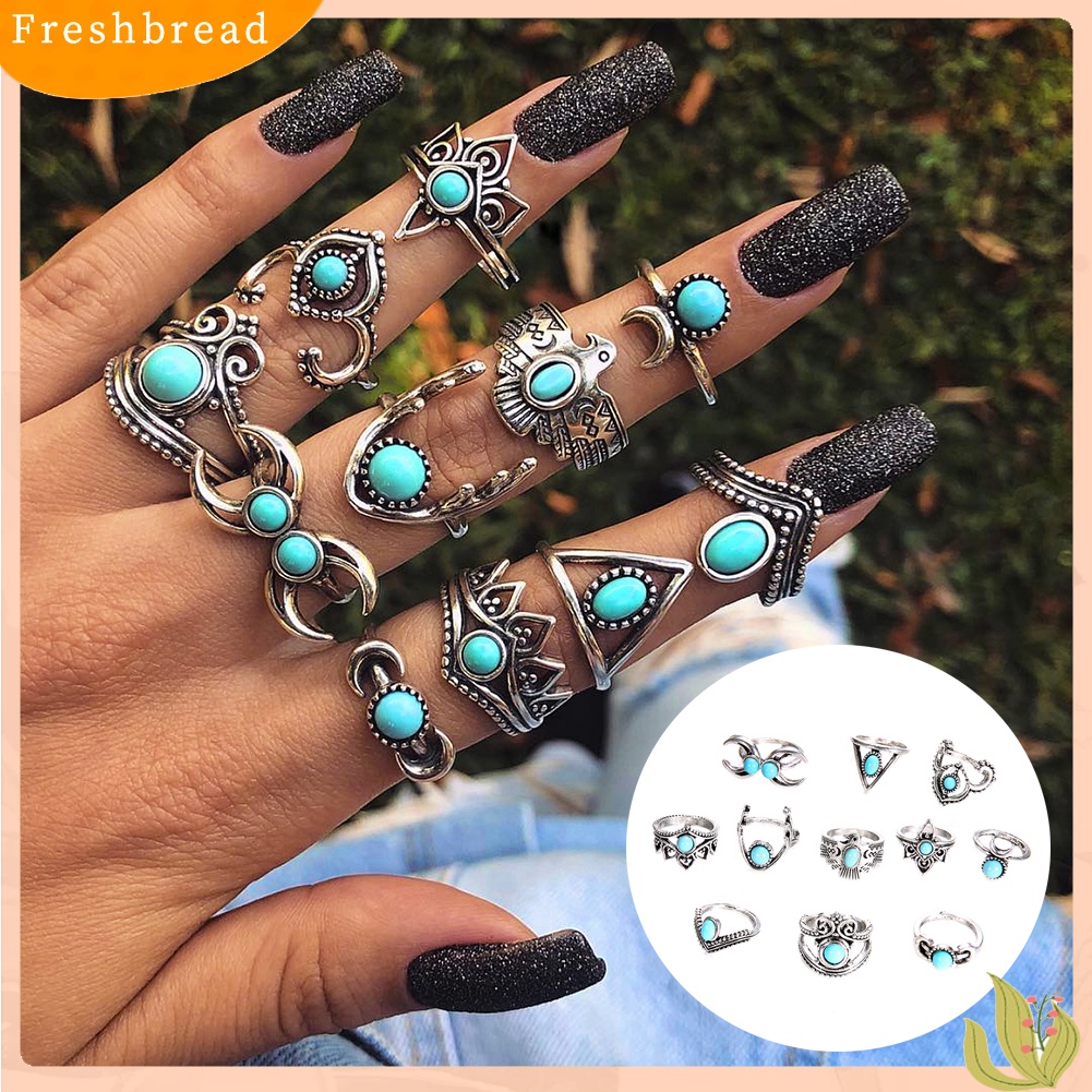 &lt; Freshbread &gt; 11Pcs/Set Vintage Wanita Perhiasan Hadiah Bohemia Palsu Turquoise Knuckle Joint Rings