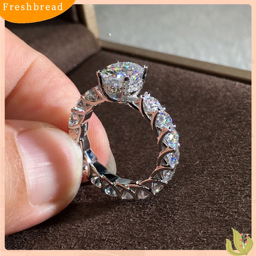 &lt; Freshbread &gt; Wanita Elegan Penuh Berlian Imitasi Bertatahkan Jari Cincin Pernikahan Pertunangan Perhiasan Hadiah