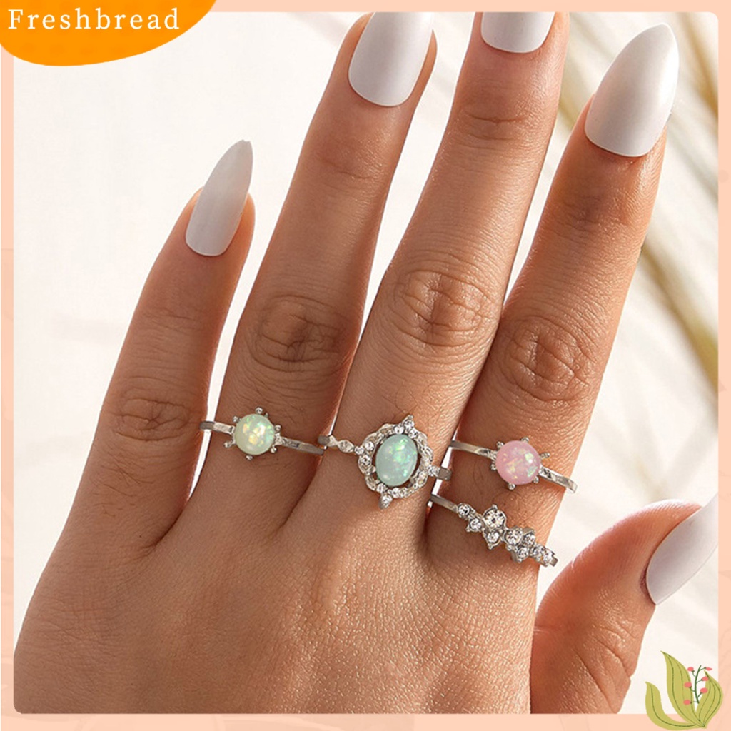 &lt; Freshbread &gt; 4Pcs/Set Cincin Buku Jari Geometris Permata Imitasi Paduan Warna Permen Dapat Ditumpuk Jari Cincin Aksesori Perhiasan