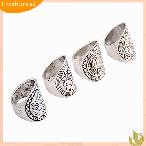 &lt; Freshbread &gt; New Bohemian Vintage Ukir Totem Etnik Perak Disepuh Midi Rings Set 4Pcs