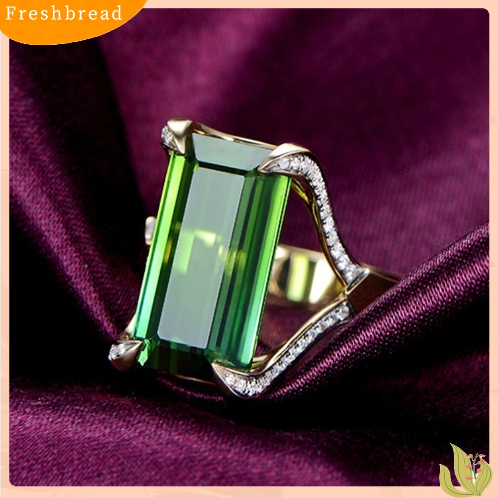 < Freshbread > Fashion Hijau Faux Gemstone Berlian Imitasi Wanita Jari Cincin Menawan Perhiasan Hadiah