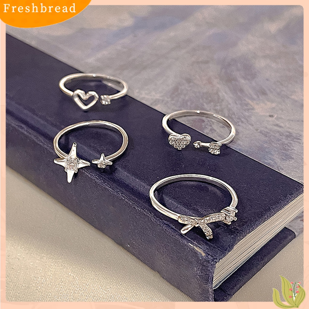 &lt; Freshbread &gt; Wanita Cincin Manis All-match Aksesoris Fashion Open-end Berlian Imitasi Cinta Hati Silvering Finger Ring Untuk Pakaian Sehari-Hari