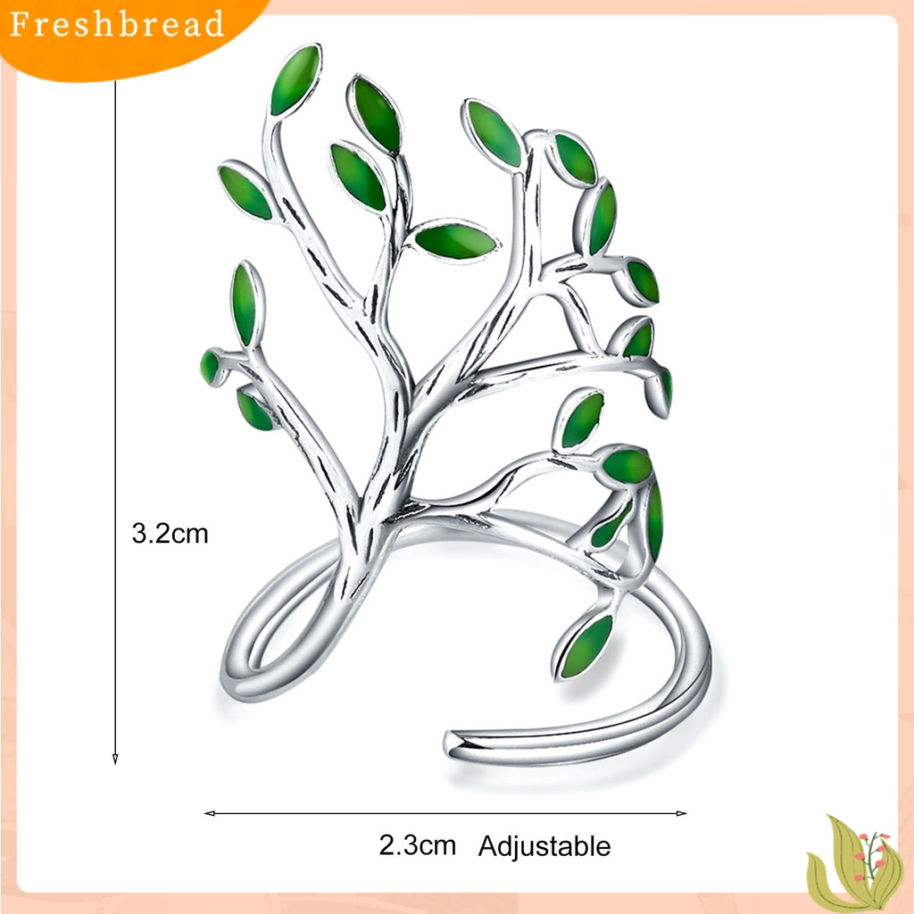 &lt; Freshbread &gt; Cincin Unisex Bukaan Adjustable Tembaga Cabang Hijau Daun Cincin Perhiasan Aksesoris