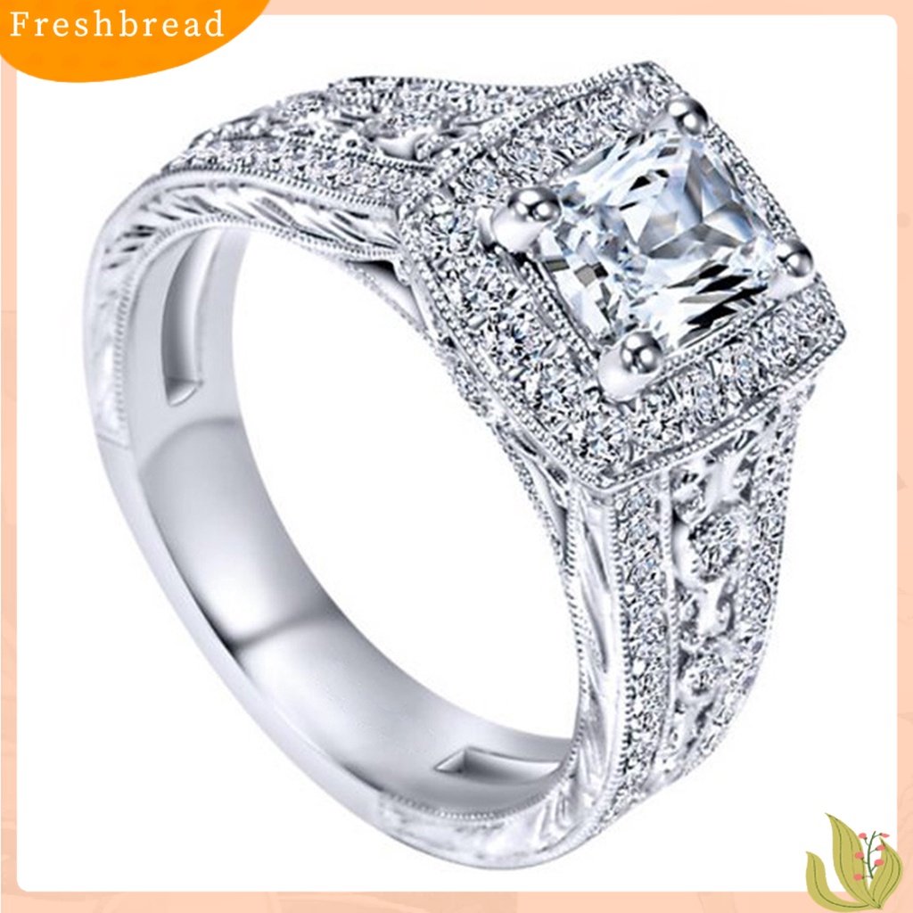 &lt; Freshbread &gt; Shiny Bright Luster Copper Women Ring Berongga Timbul Pola Bunga Cubic Zirconia Cincin Perhiasan Aksesoris