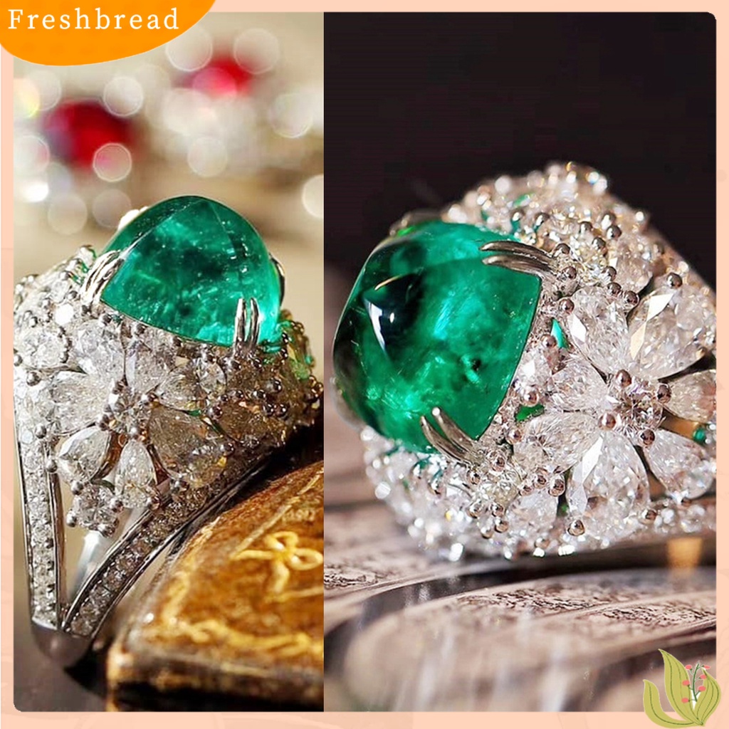 &lt; Freshbread &gt; Cincin Wanita Retro Hias Berlian Imitasi Persegi Hijau Finger Ring Untuk Anniversary