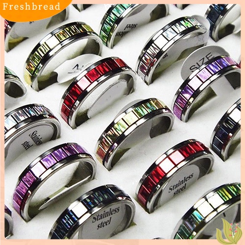 &lt; Freshbread &gt; 10pcs Perhiasan Pesta Pernikahan Fashion Pria Wanita Cincin Jari Stainless Steel