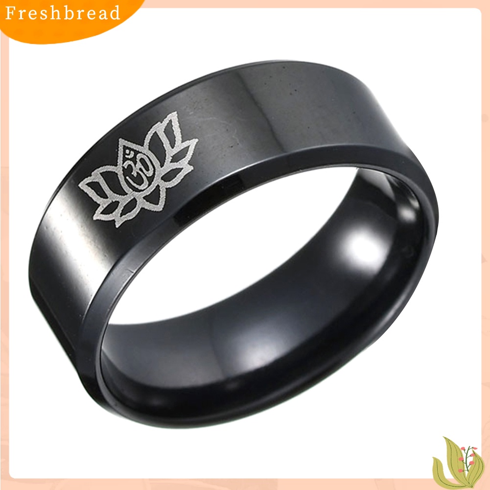 &lt; Freshbread &gt; Baja Titanium Sederhana Unisex Yoga Om Lotus Pola Jari Cincin Band Perhiasan