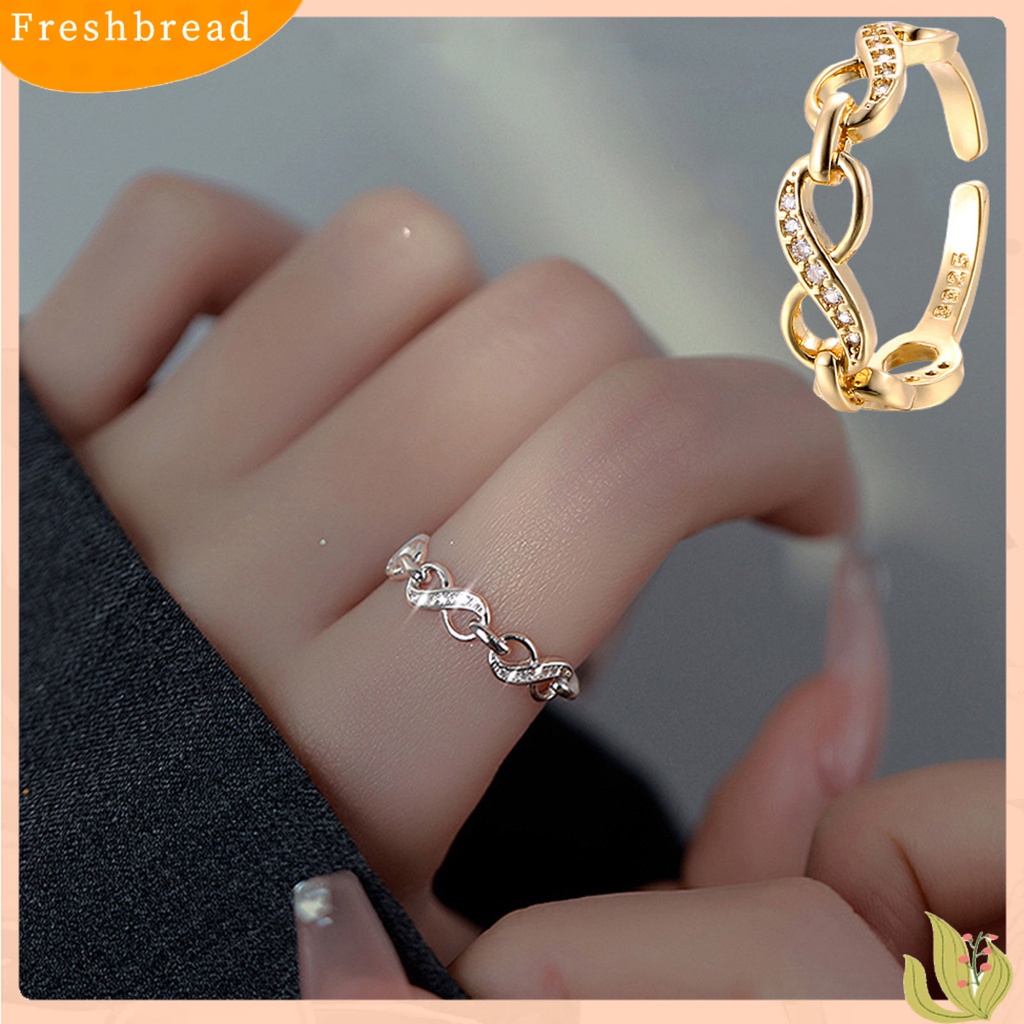 &lt; Freshbread &gt; Wanita Cincin Berongga-out Berlian Imitasi Mengkilap Hias Berkilau Pembukaan Yang Dapat Disesuaikan Hadiah Dekoratif Nomor8 Infinity Cinta Jari Cincin Perhiasan Fashion Untuk Hari Kasih Sayang