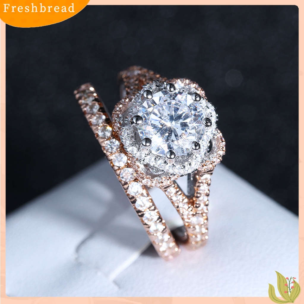 &lt; Freshbread &gt; 2 Pcs Temperamen Indah Kilau Terang Electroplating Engagement Rings Berlian Imitasi Mengkilap Wanita Jari Cincin Perhiasan Aksesoris