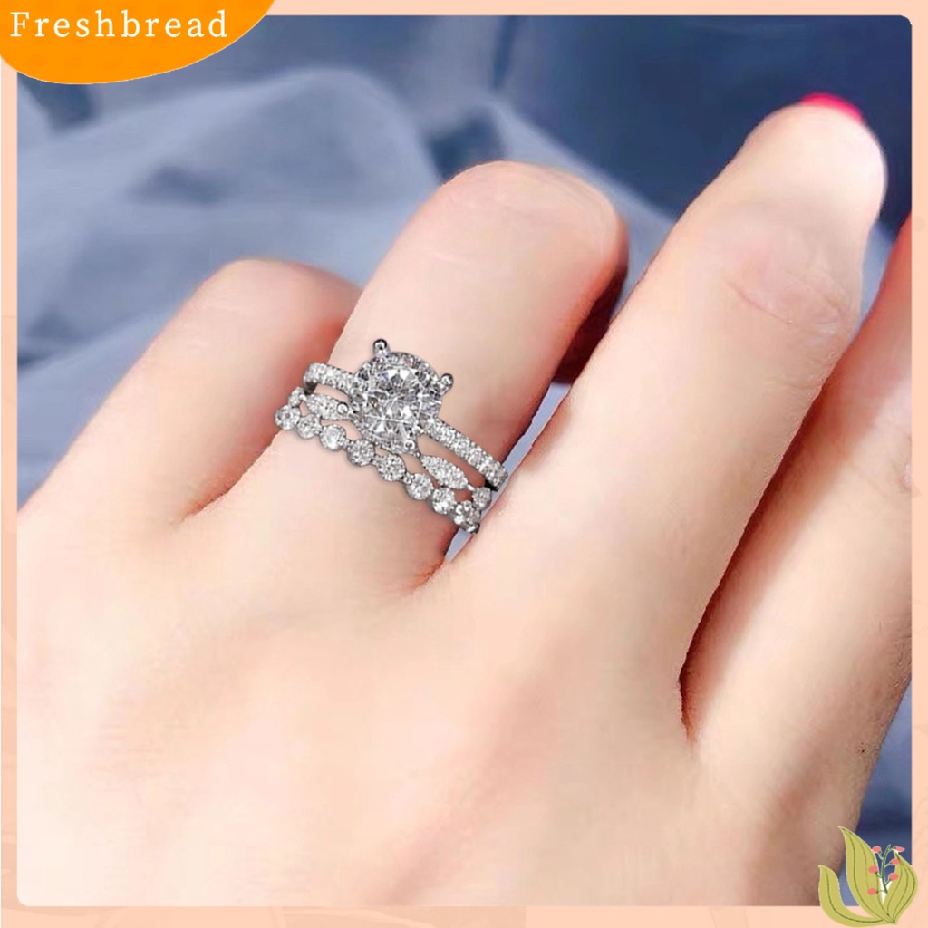 &lt; Freshbread &gt; Wanita Cincin Tiga Lapisan Berlian Imitasi Perhiasan Fashion Penampilan Indah Jari Cincin Untuk Pernikahan