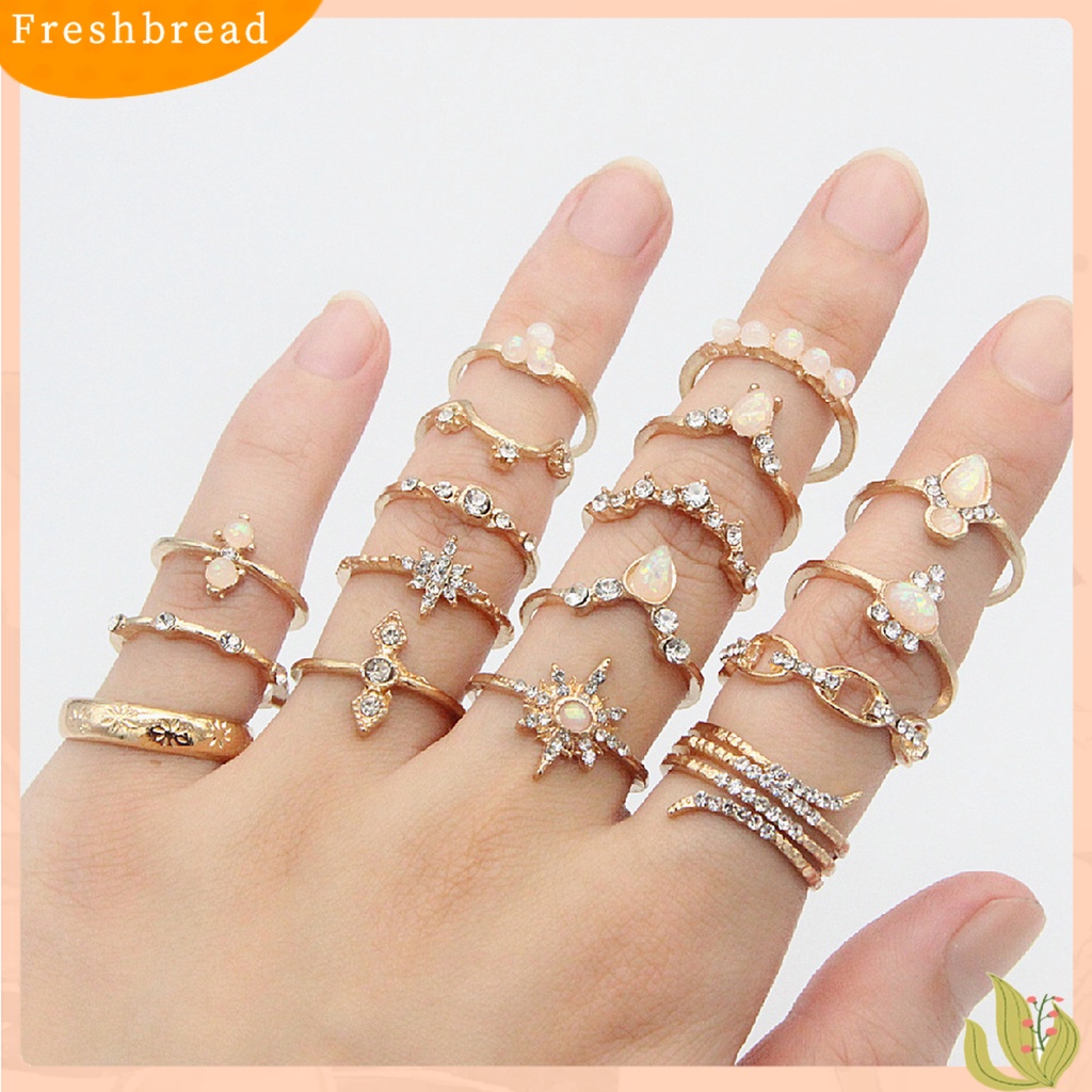 < Freshbread > 17Pcs/set Bohemian Sederhana Dapat Ditumpuk Berlian Imitasi Midi Cincin Buku Jari Cincin Perhiasan Aksesori
