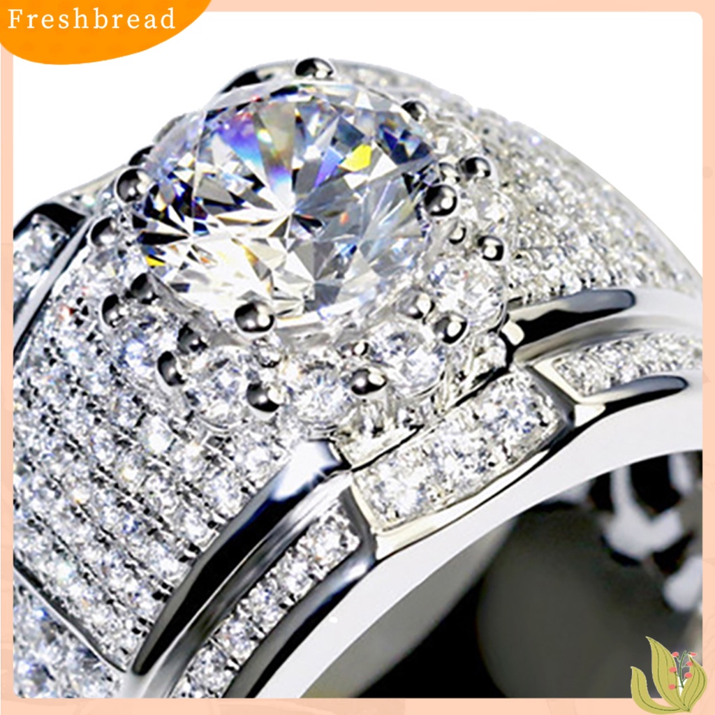 &lt; Freshbread &gt; Fashion Pria Berlian Imitasi Perak Disepuh Pernikahan Pertunangan Jari Cincin Perhiasan