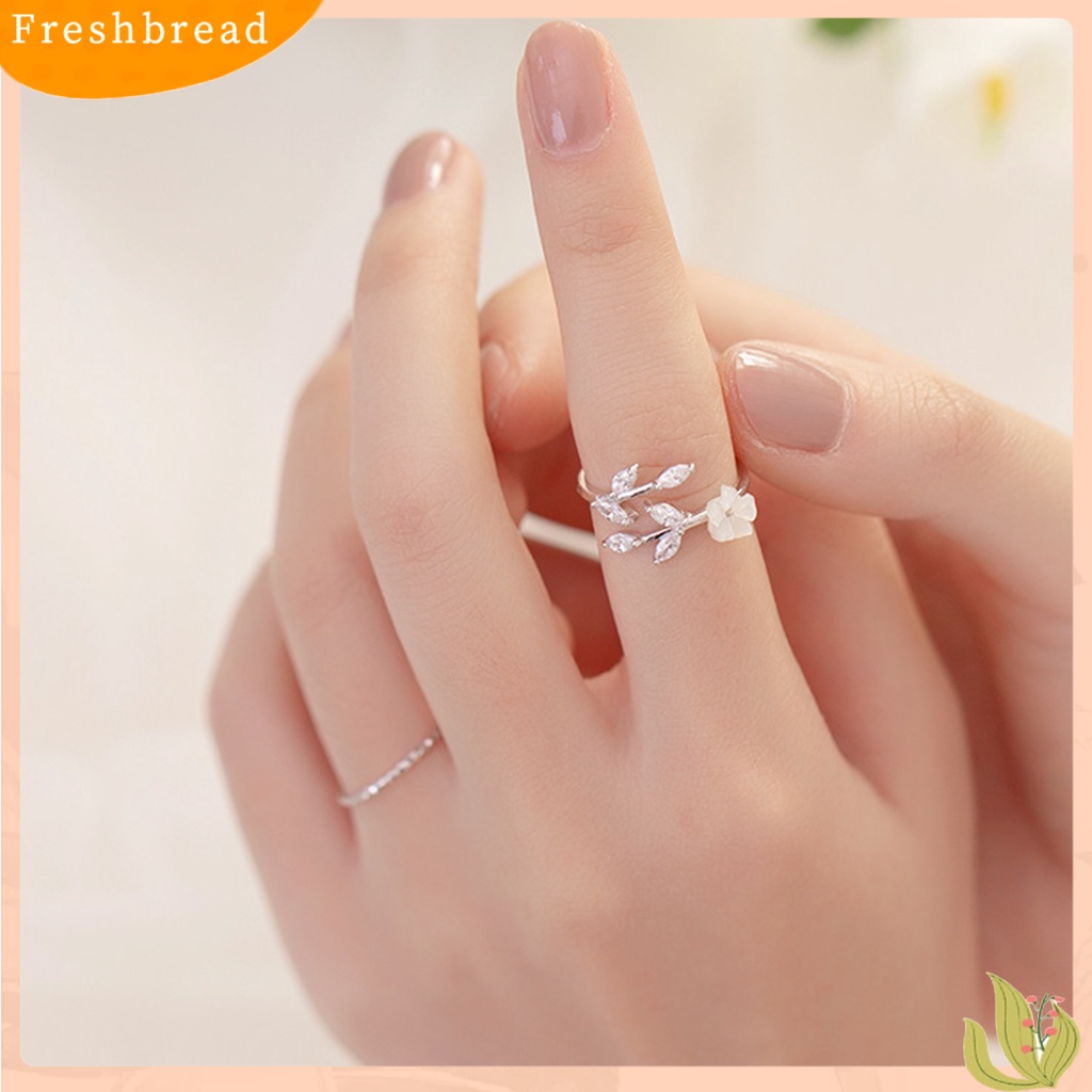 &lt; Freshbread &gt; Cincin Wanita Bunga Daun Pembukaan Yang Dapat Disesuaikan Lady Circlet Wedding Ring