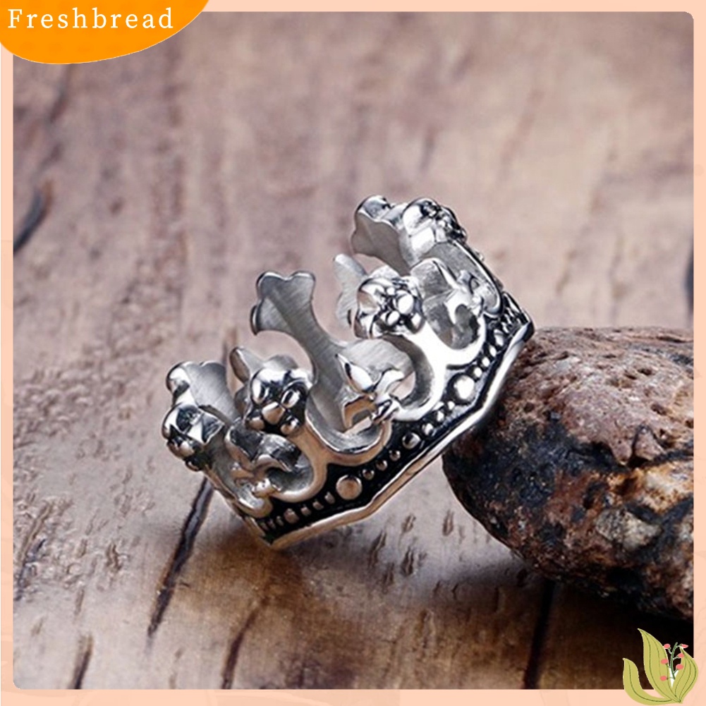 &lt; Freshbread &gt; Berongga Mahkota Pria Biker Rings Cincin Baja Titanium Fashion Perhiasan US Size 8-12