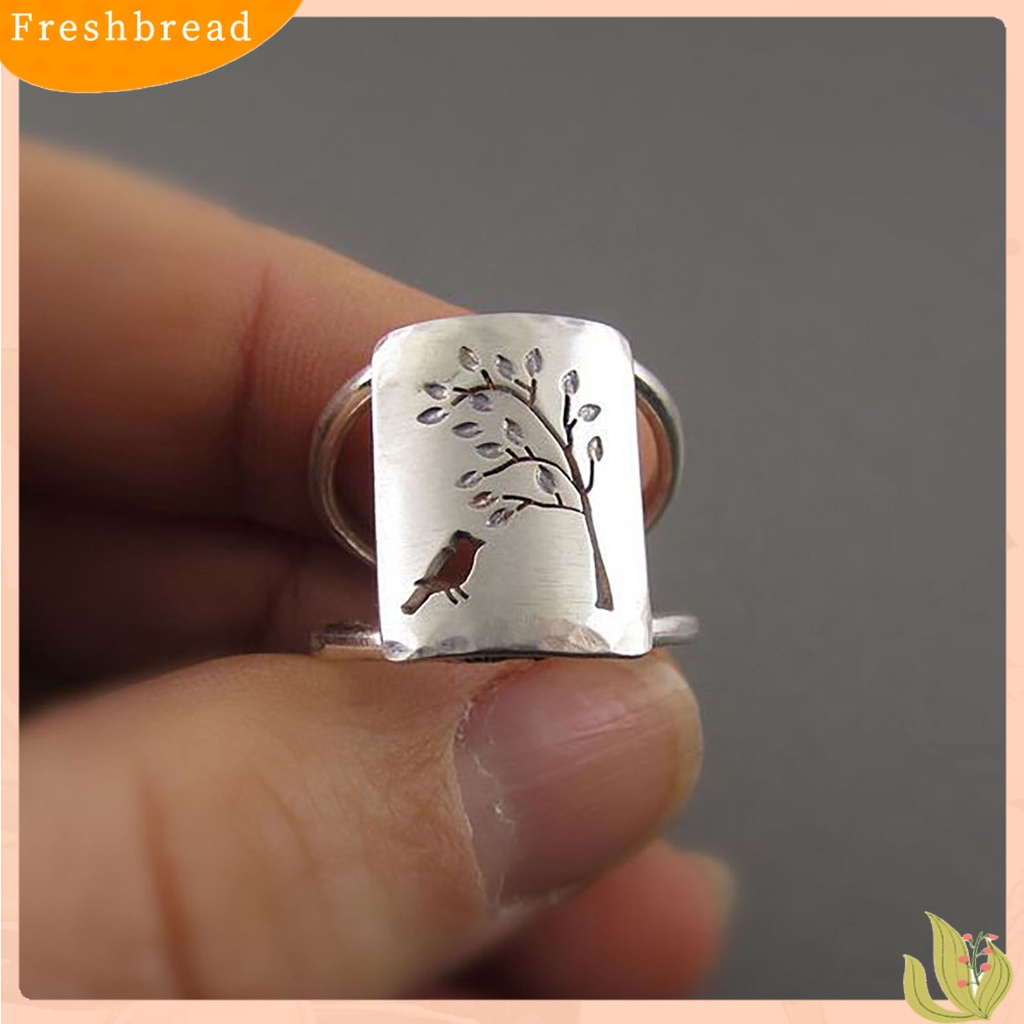 &lt; Freshbread &gt; Klasik Ukir Paduan Berongga Vintage Cincin Motif Burung Pohon Lady Ring Perhiasan Alat Ekstra