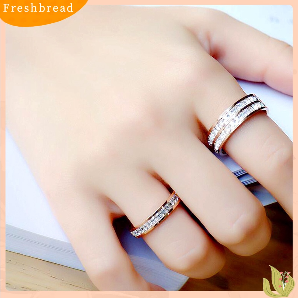 &lt; Freshbread &gt; Wanita Cincin 2-layers Minimalis Dipoles Mungil Hadiah Mewah Emas Warna Perak Berkilau Berlian Imitasi Dewasa Jari Cincin Perhiasan Fashion