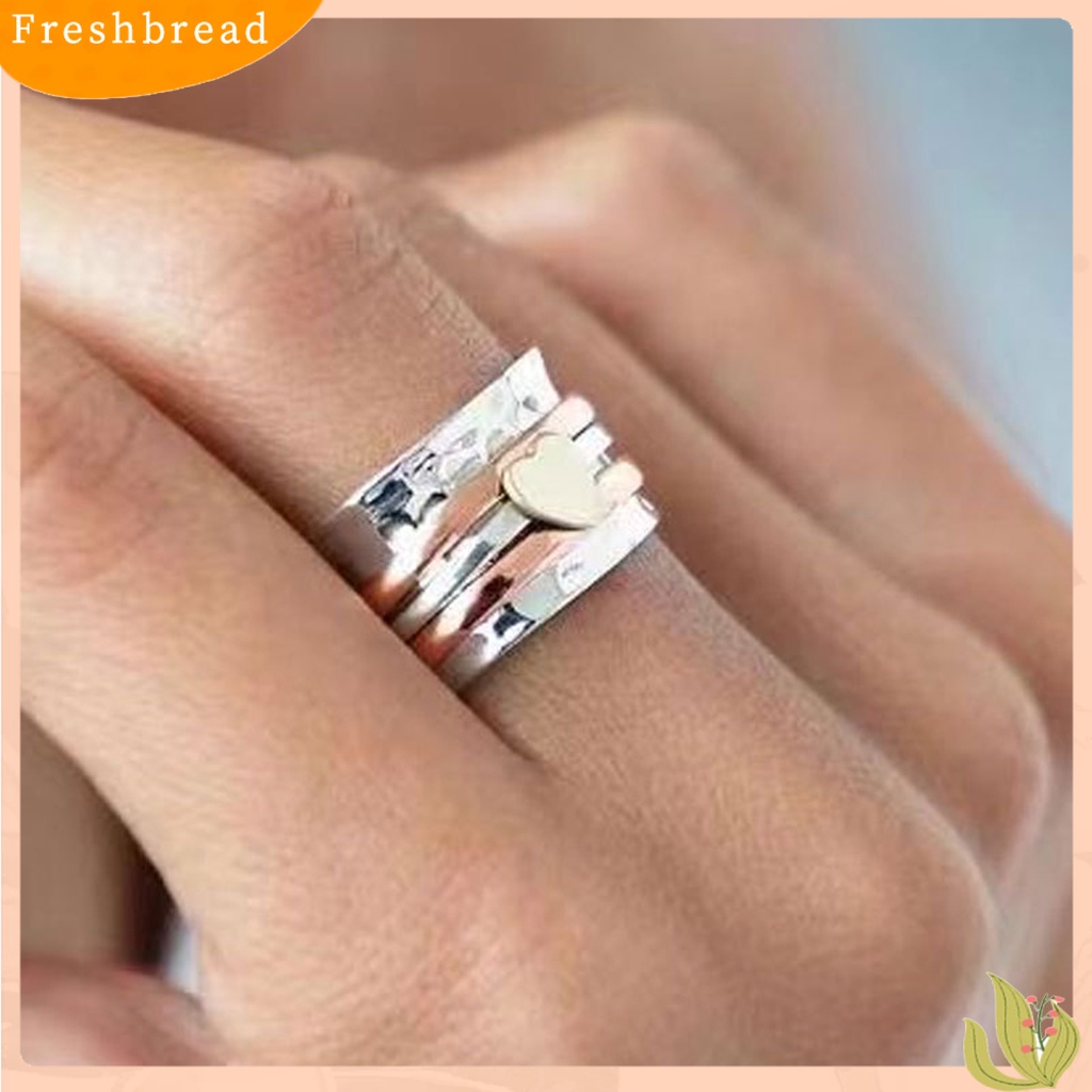 &lt; Freshbread &gt; Wanita Cincin Dapat Diputar Bi-color Fun Elegant Retro Stress Relief Kasual Cinta Hati Pesona Jari Cincin Perhiasan Fashion