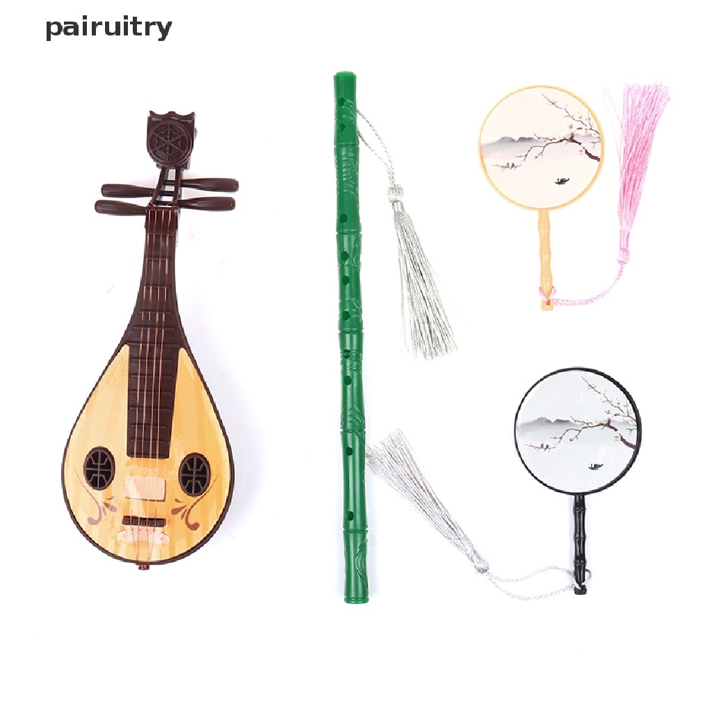 Prt Rumah Boneka Miniatur Layar Lipat Suling Lute Guzheng Kipas Ornamen Pemandangan Kehidupan PRT