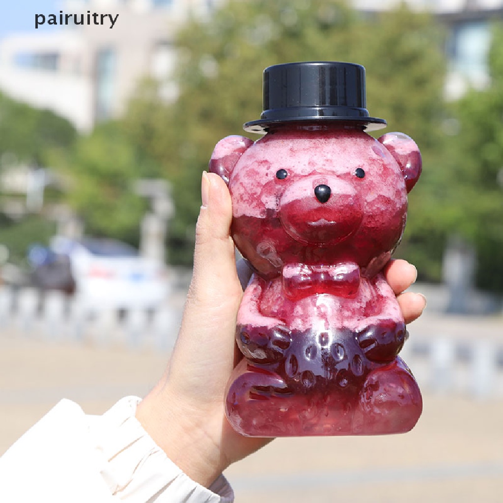 Prt 500ml Botol Minum Minuman Beruang Transparan Minuman Dingin Milk Tea Juice Bottle Milk Tea Coffee Cup Honey Container Straw Bottle PRT