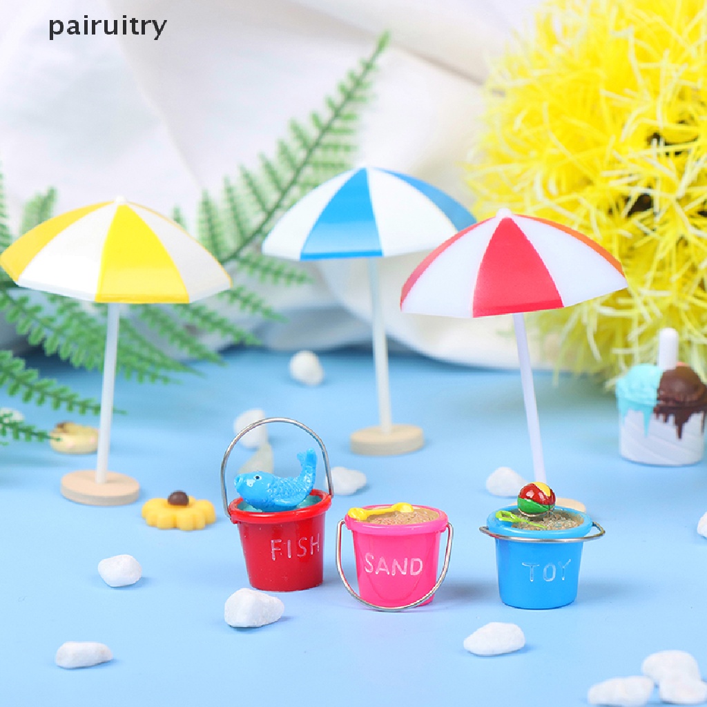 Prt1:12rumah Boneka Mini Seaside Beach Decor Payung Pantai Payung Parasol Bucket Boneka Mainan PRT