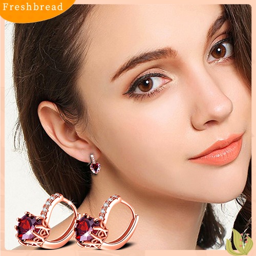 &lt; Freshbread &gt; Fashion Wanita Cubic Zirconia Cinta Hati Telinga Manset Leverback Earrings Perhiasan Pesta